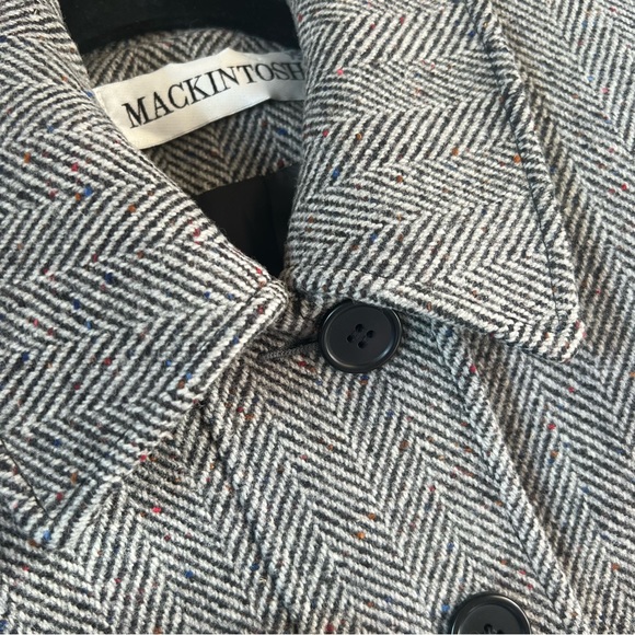 MACKINTOSH Long Wool Coat Vintage Grey Herringbone Overcoat Womens Small 90s 80s - Picture 5 of 11